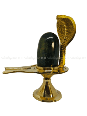 Natural Jade Shivalingam (Banalingam) Green Colour Natural Stone - small in log shape with a bright gold spot has 3rd eye