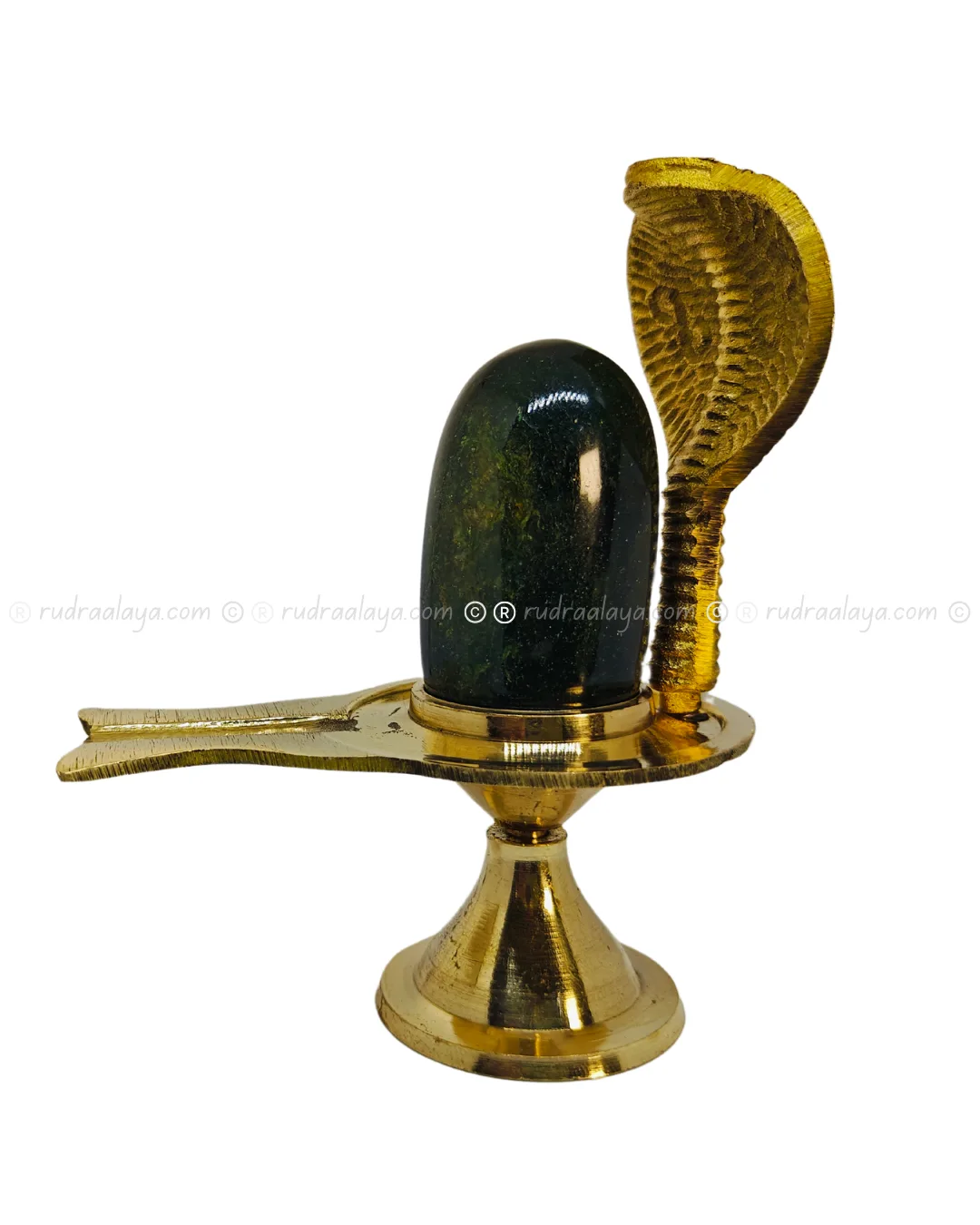 Natural Jade Shivalingam (Banalingam) Green Colour Natural Stone - small in log shape with a bright gold spot has 3rd eye