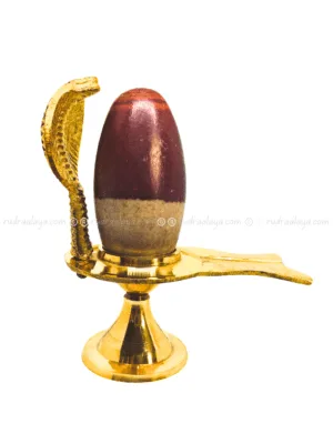 Narmadeshwar Natural Shivalingam (Banalingam) Big Shivling Ardhnarishwar - red top with 3 lines on the head (Rare) with base and serpent