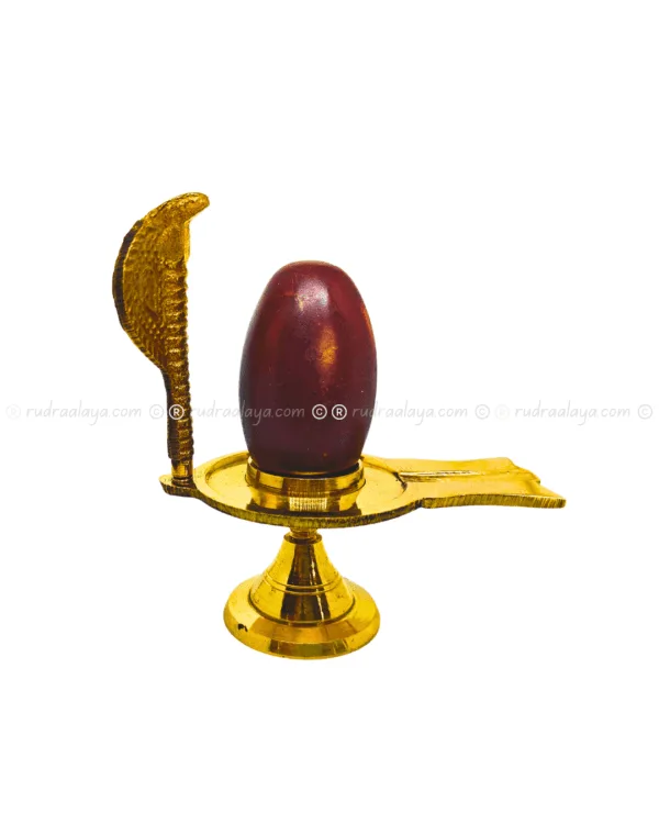 Narmadeshwar Natural Shivalingam (Banalingam) Red Tone Tan Brown with base and serpent