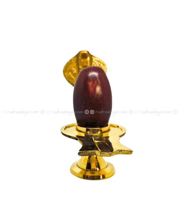 Narmadeshwar Natural Shivalingam (Banalingam) Red Tone Tan Brown with base and serpent - Image 3