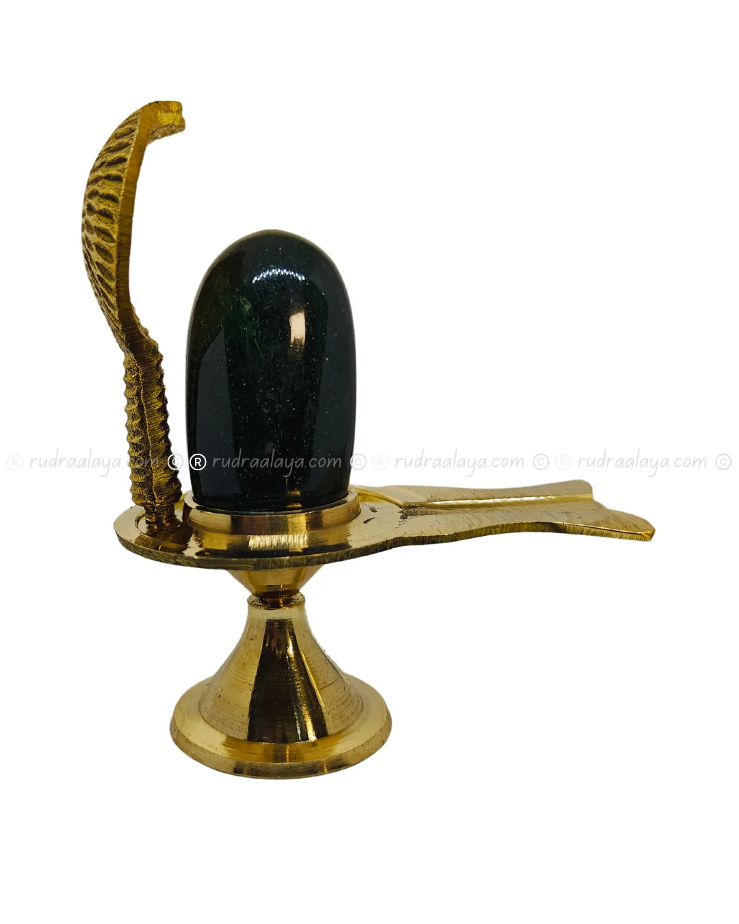 Natural Jade Shivalingam (Banalingam) Green Colour Natural Stone - small in log shape with a bright gold spot has 3rd eye - Image 3