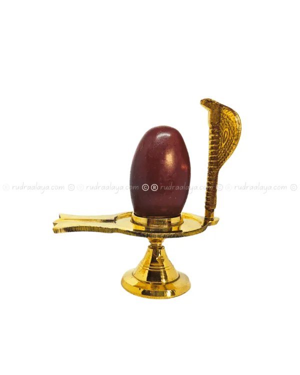 Narmadeshwar Natural Shivalingam (Banalingam) Red Tone Tan Brown with base and serpent - Image 2